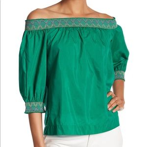 Trina Turk green off the shoulder blouse in XS